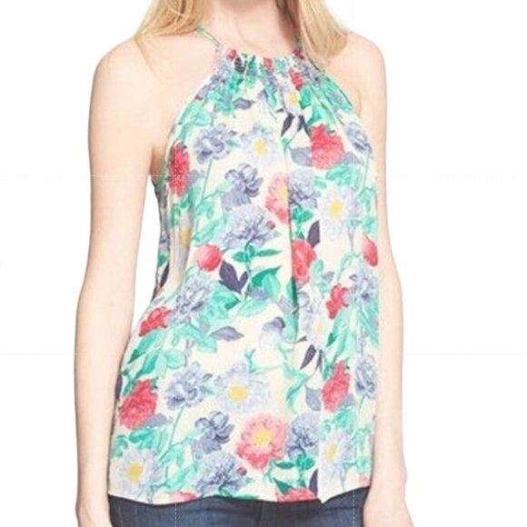 Joie Esmee Green Pink Floral Silk Halter Top XS Multi Color Tank Top Sleeveless - Picture 2 of 10